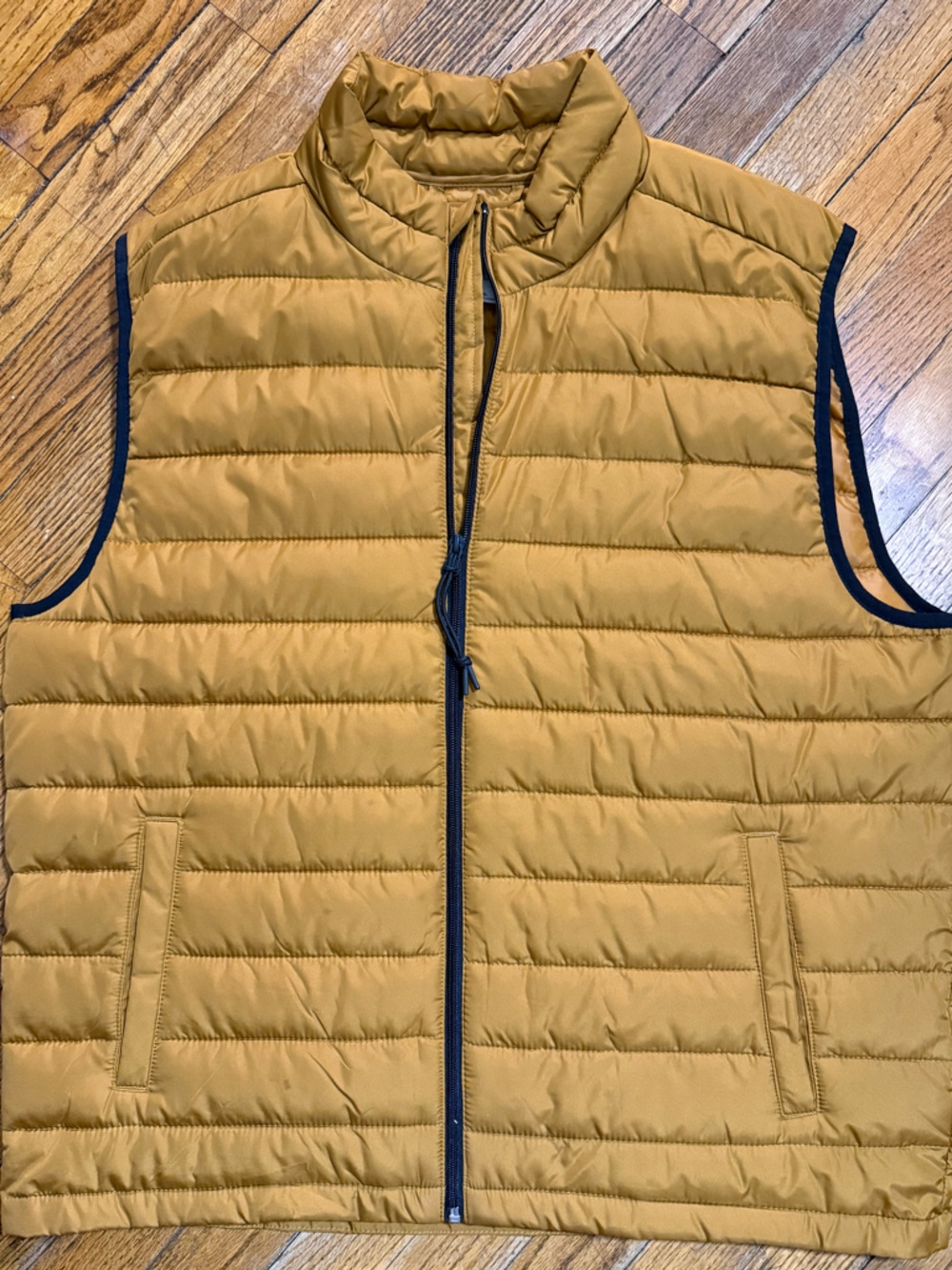 AERO Mustard Quilted Puffer Vest with Navy Trim